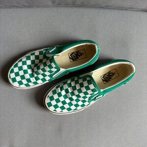 Vans Green and White Checkerboard Slip-On Sneaker